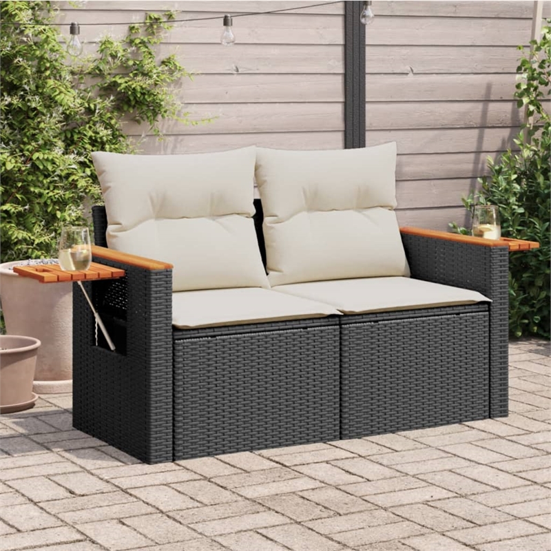 vidaXL Garden Sofa in Black And Cream