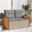 vidaXL PE Rattan & Powder-Coated Steel & Solid Acacia Wood Garden Sofa in Beige