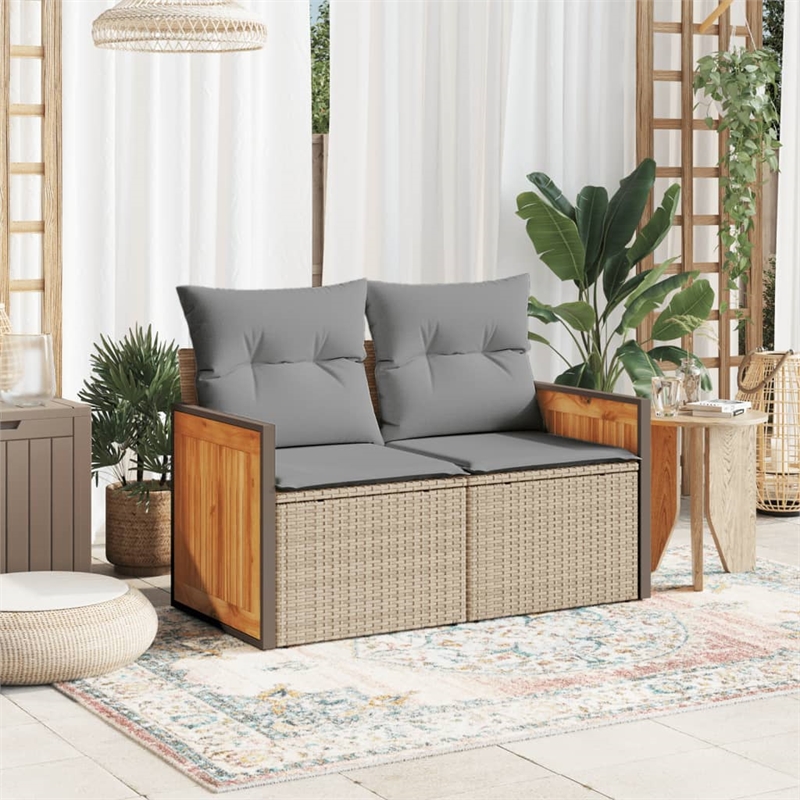 vidaXL PE Rattan & Powder-Coated Steel & Solid Acacia Wood Garden Sofa in Beige