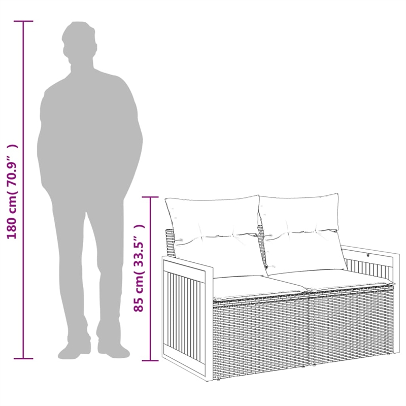 vidaXL PE Rattan & Powder-Coated Steel & Solid Acacia Wood Garden Sofa in Beige
