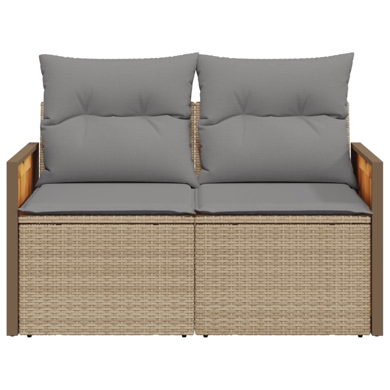 vidaXL PE Rattan & Powder-Coated Steel & Solid Acacia Wood Garden Sofa in Beige