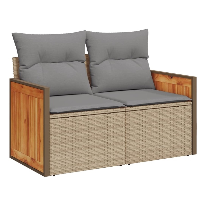 vidaXL PE Rattan & Powder-Coated Steel & Solid Acacia Wood Garden Sofa in Beige