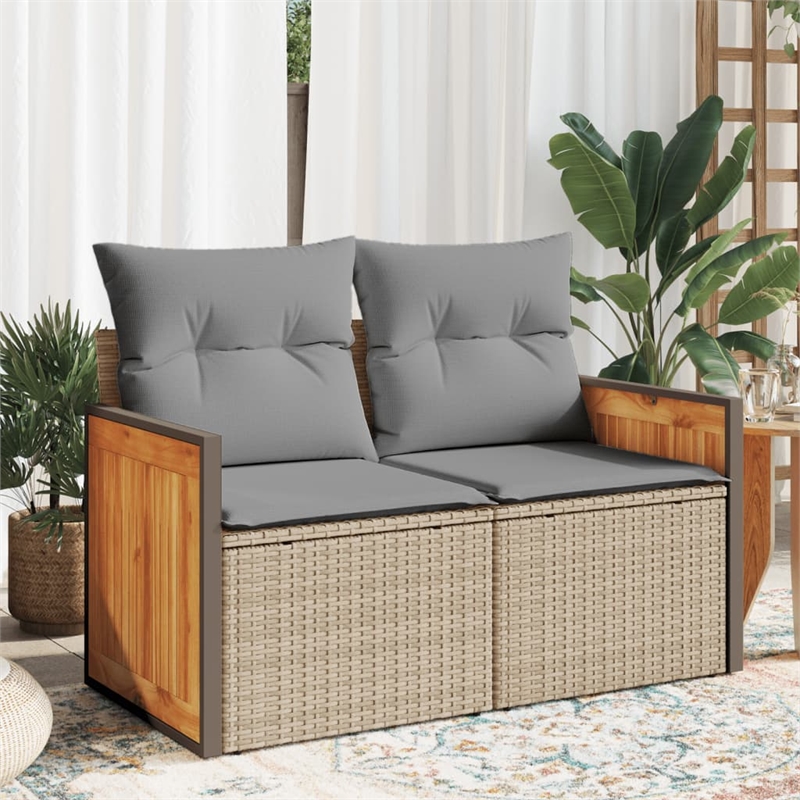 vidaXL PE Rattan & Powder-Coated Steel & Solid Acacia Wood Garden Sofa in Beige