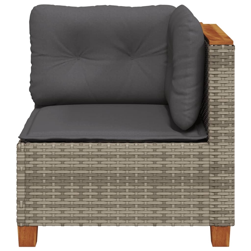 vidaXL PE Rattan & Powder-Coated Steel & Solid Acacia Wood Garden Sofa in Grey