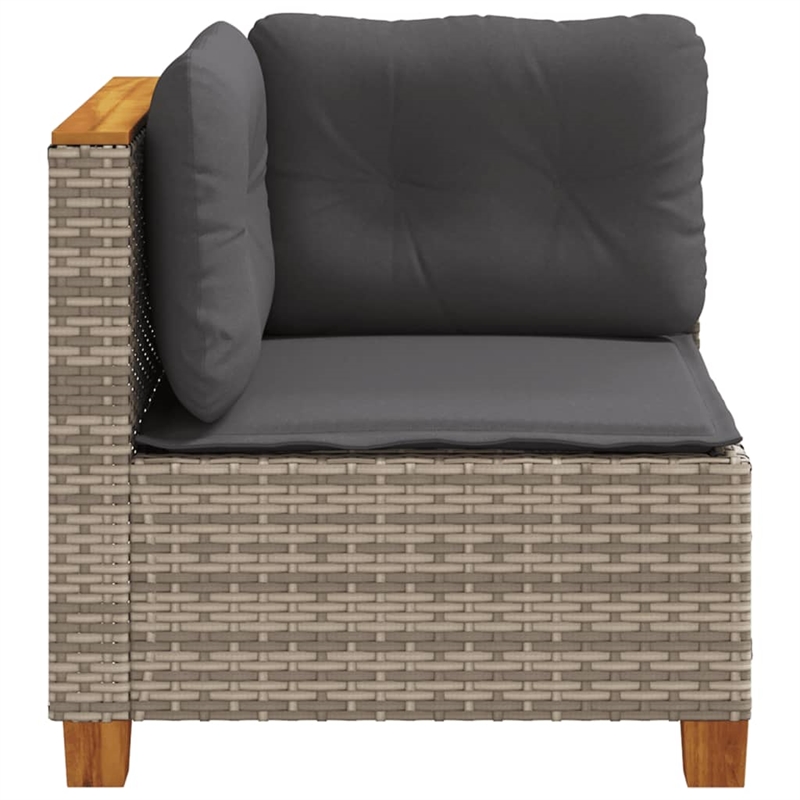vidaXL PE Rattan & Powder-Coated Steel & Solid Acacia Wood Garden Sofa in Grey