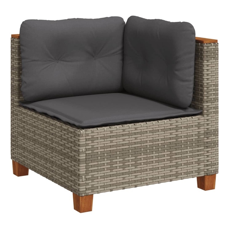 vidaXL PE Rattan & Powder-Coated Steel & Solid Acacia Wood Garden Sofa in Grey