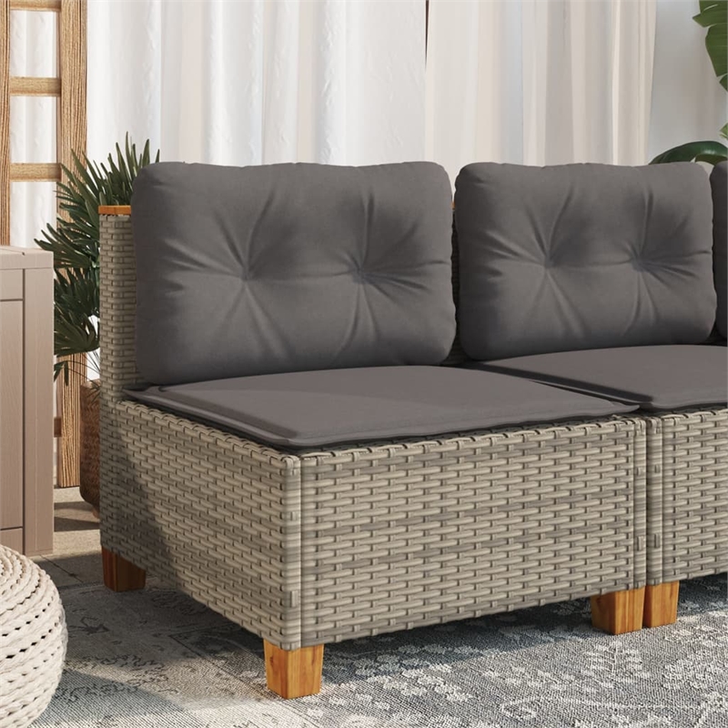 vidaXL PE Rattan & Powder-Coated Steel & Solid Acacia Wood Garden Sofa in Grey