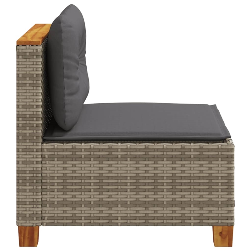 vidaXL PE Rattan & Powder-Coated Steel & Solid Acacia Wood Garden Sofa in Grey
