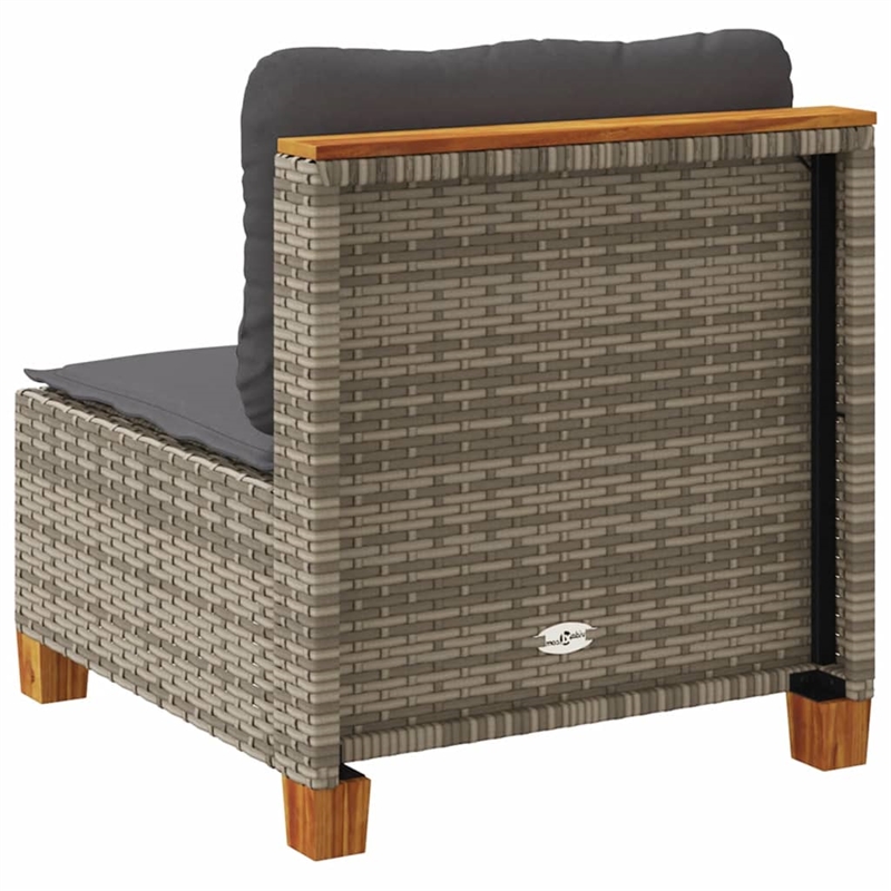 vidaXL PE Rattan & Powder-Coated Steel & Solid Acacia Wood Garden Sofa in Grey