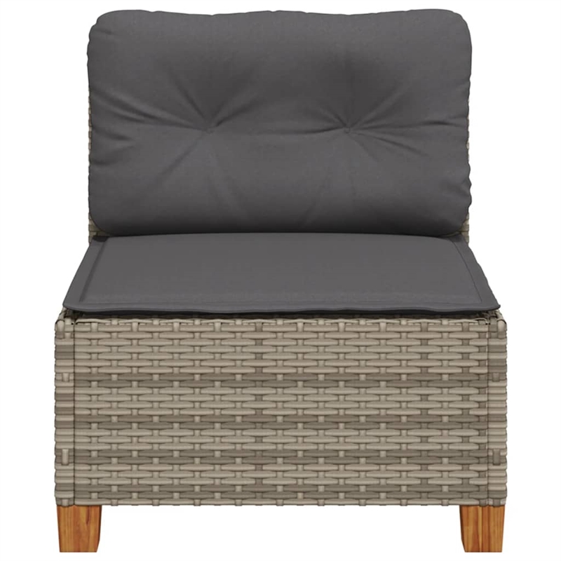 vidaXL PE Rattan & Powder-Coated Steel & Solid Acacia Wood Garden Sofa in Grey
