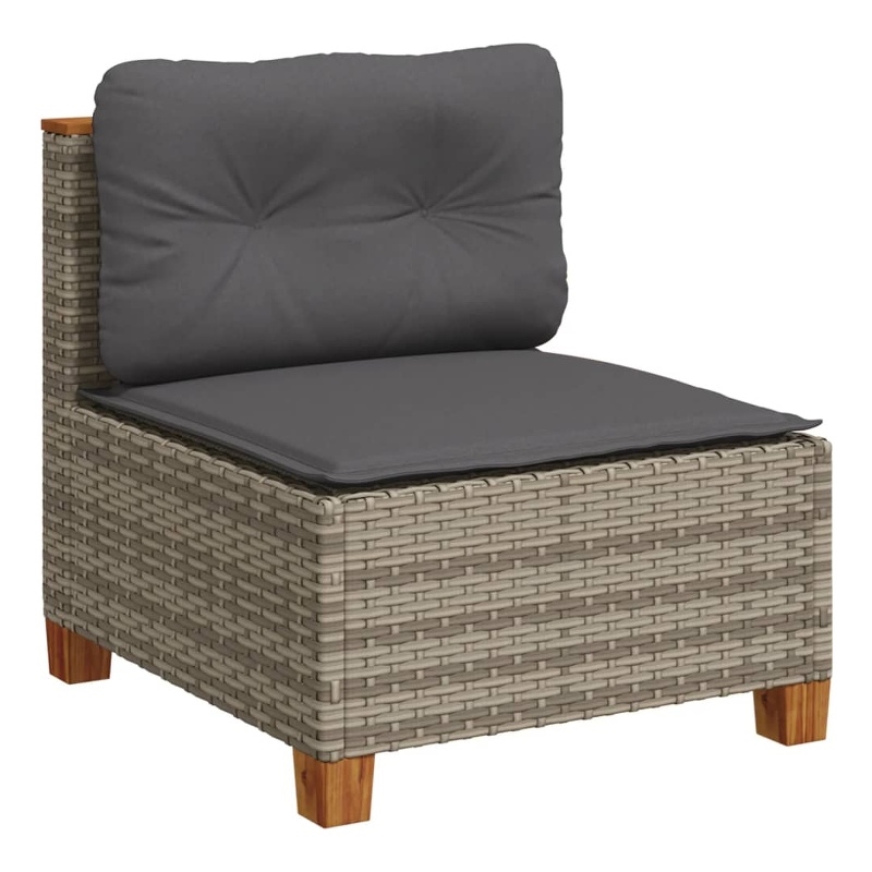 vidaXL PE Rattan & Powder-Coated Steel & Solid Acacia Wood Garden Sofa in Grey
