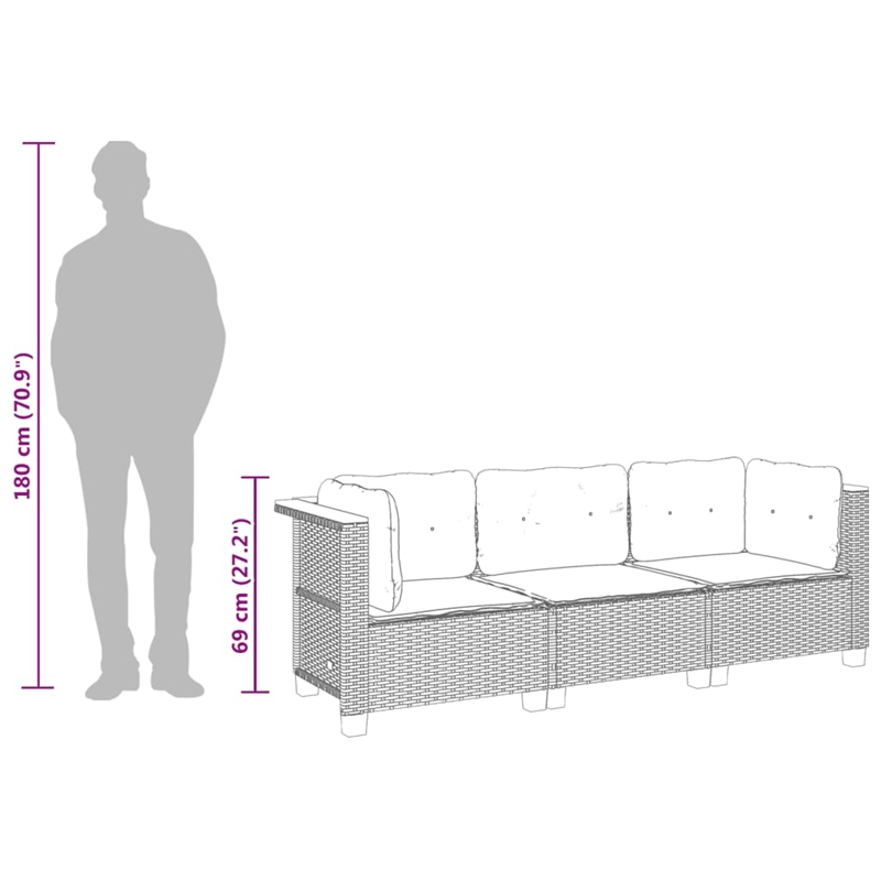 vidaXL 3-Piece Garden Sofa Set in Gray
