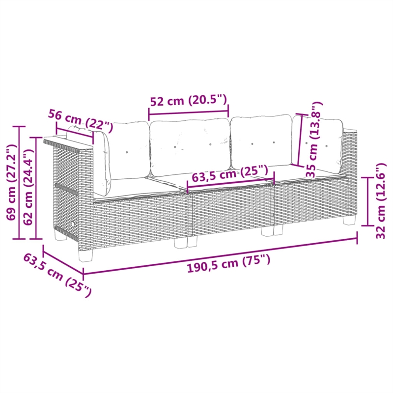vidaXL 3-Piece Garden Sofa Set in Gray