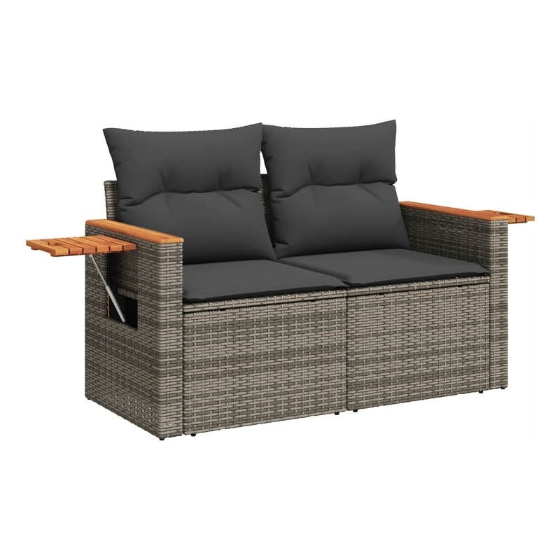 vidaXL PE Rattan & Powder-Coated Steel & Solid Acacia Wood Garden Sofa in Grey