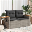 vidaXL PE Rattan & Powder-Coated Steel & Solid Acacia Wood Garden Sofa in Grey