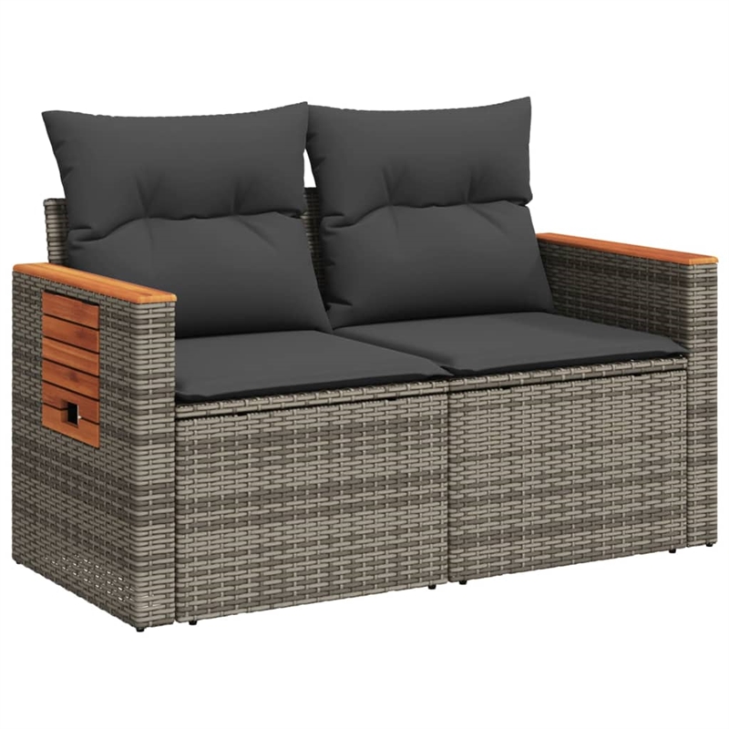 vidaXL PE Rattan & Powder-Coated Steel & Solid Acacia Wood Garden Sofa in Grey