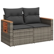 vidaXL PE Rattan & Powder-Coated Steel & Solid Acacia Wood Garden Sofa in Grey