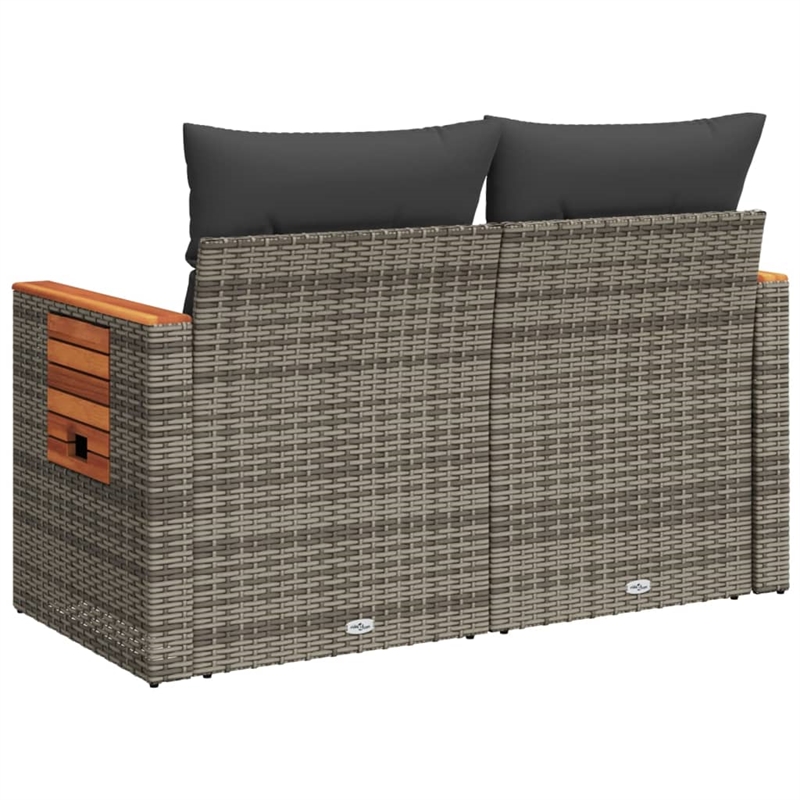 vidaXL PE Rattan & Powder-Coated Steel & Solid Acacia Wood Garden Sofa in Grey