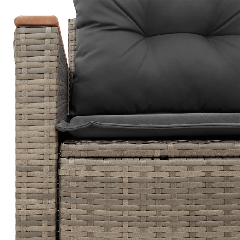 vidaXL PE Rattan & Powder-Coated Steel & Solid Acacia Wood Garden Sofa in Grey