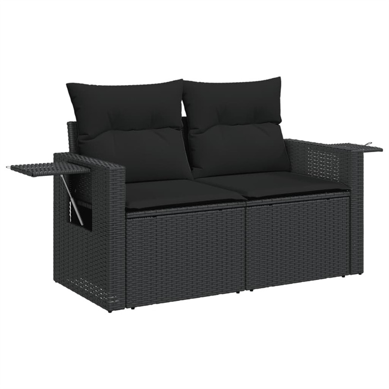 vidaXL 2-Seater PE Rattan Garden Sofa With Adjustable Feet Foldable in Black