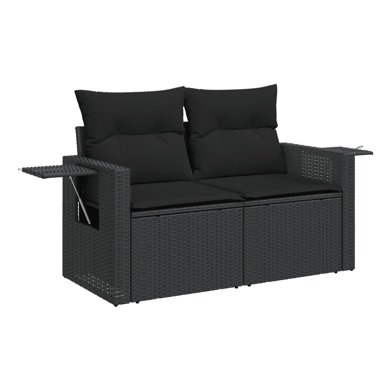 vidaXL 2-Seater PE Rattan Garden Sofa With Adjustable Feet Foldable in Black