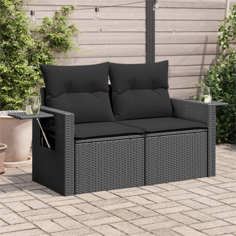 vidaXL 2-Seater PE Rattan Garden Sofa With Adjustable Feet Foldable in Black