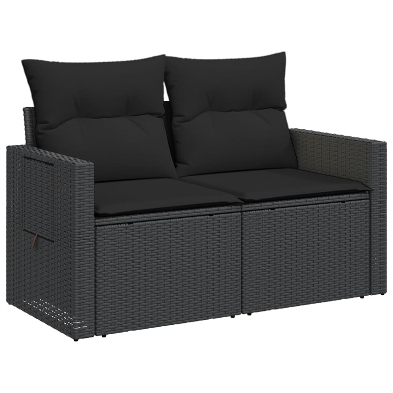 vidaXL 2-Seater PE Rattan Garden Sofa With Adjustable Feet Foldable in Black