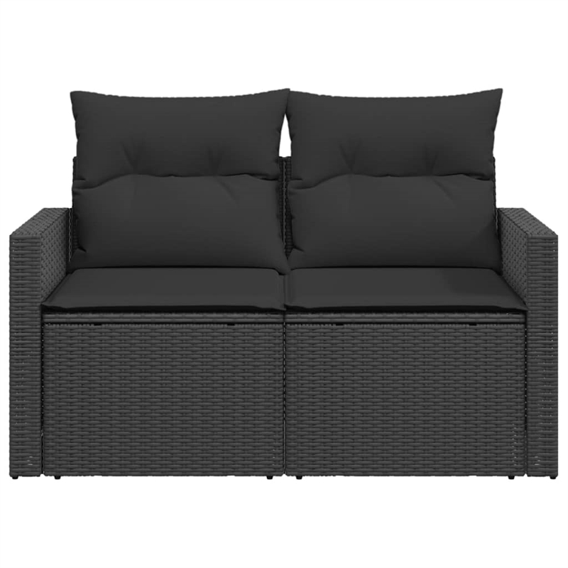 vidaXL 2-Seater PE Rattan Garden Sofa With Adjustable Feet Foldable in Black