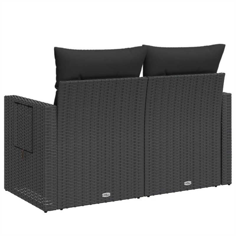 vidaXL 2-Seater PE Rattan Garden Sofa With Adjustable Feet Foldable in Black
