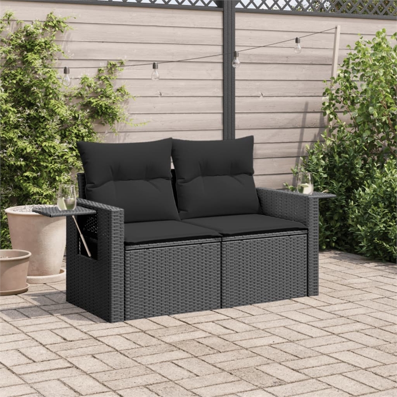 vidaXL 2-Seater PE Rattan Garden Sofa With Adjustable Feet Foldable in Black