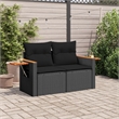 vidaXL PE Rattan & Powder-Coated Steel & Solid Acacia Wood Garden Sofa in Black