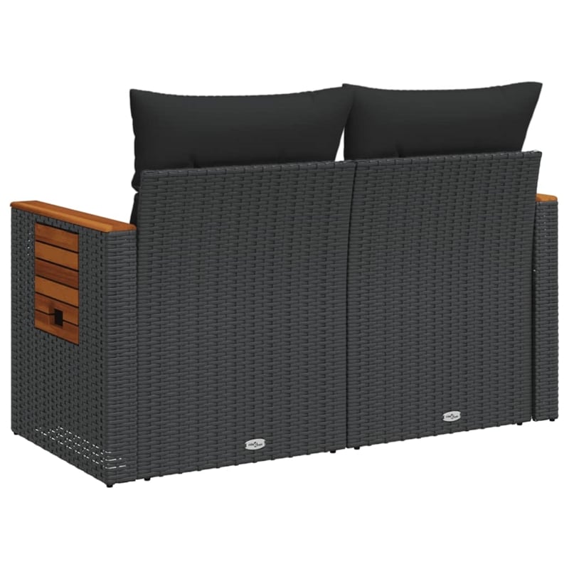 vidaXL PE Rattan & Powder-Coated Steel & Solid Acacia Wood Garden Sofa in Black