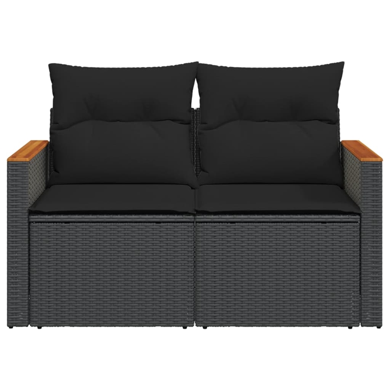 vidaXL PE Rattan & Powder-Coated Steel & Solid Acacia Wood Garden Sofa in Black