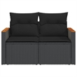 vidaXL PE Rattan & Powder-Coated Steel & Solid Acacia Wood Garden Sofa in Black