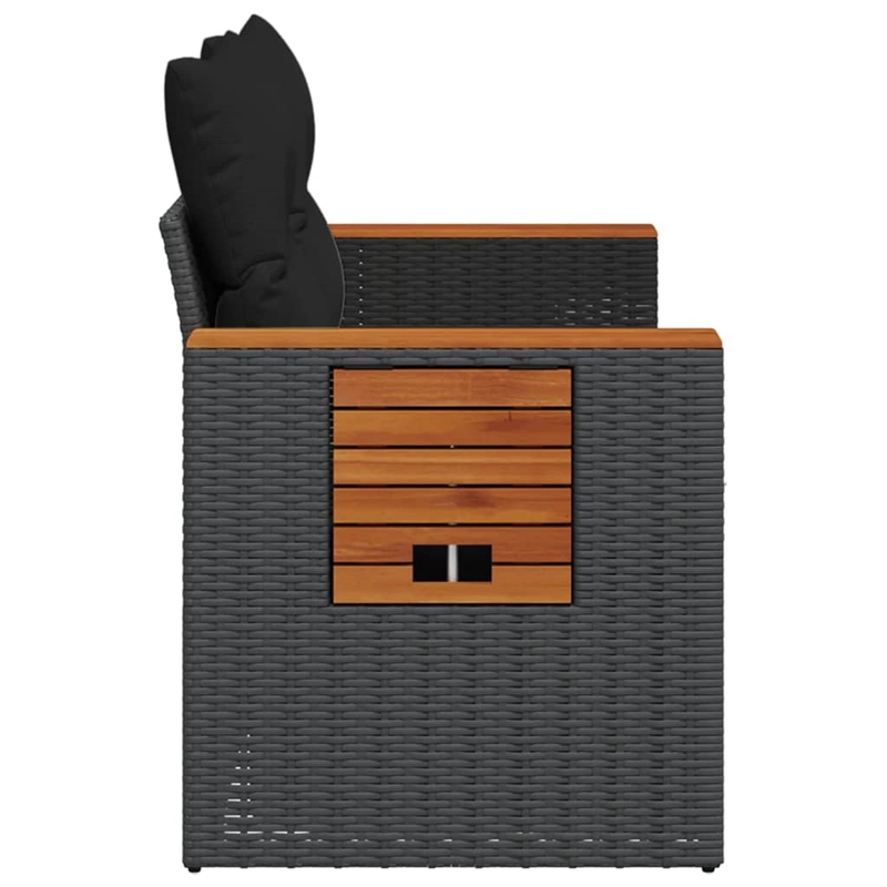 vidaXL PE Rattan & Powder-Coated Steel & Solid Acacia Wood Garden Sofa in Black