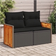 vidaXL PE Rattan & Powder-Coated Steel & Solid Acacia Wood Garden Sofa in Black
