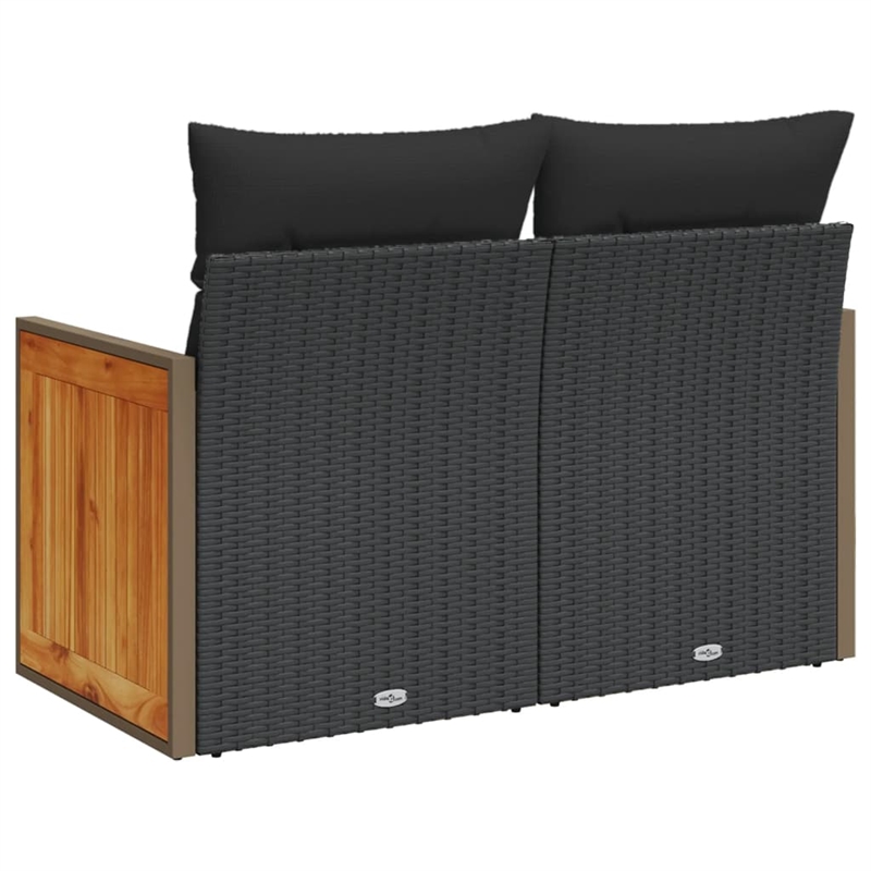 vidaXL PE Rattan & Powder-Coated Steel & Solid Acacia Wood Garden Sofa in Black