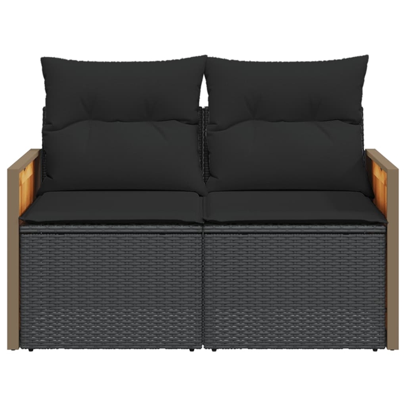 vidaXL PE Rattan & Powder-Coated Steel & Solid Acacia Wood Garden Sofa in Black