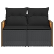 vidaXL PE Rattan & Powder-Coated Steel & Solid Acacia Wood Garden Sofa in Black