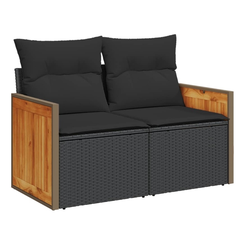 vidaXL PE Rattan & Powder-Coated Steel & Solid Acacia Wood Garden Sofa in Black