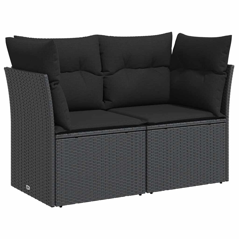 vidaXL 2-Seater PE Rattan And Powder-Coated Steel Garden Sofa in Black