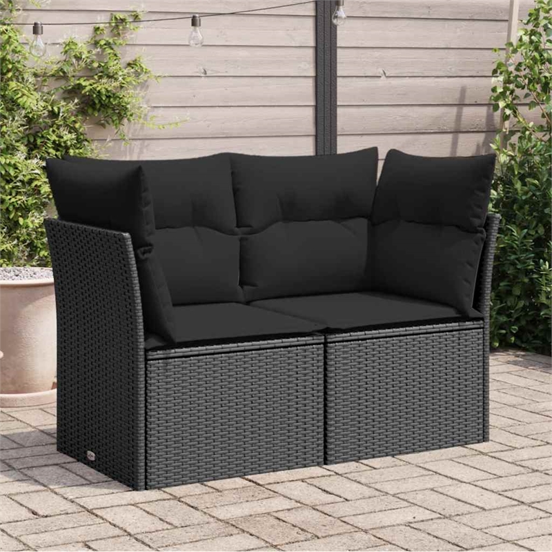 vidaXL 2-Seater PE Rattan And Powder-Coated Steel Garden Sofa in Black