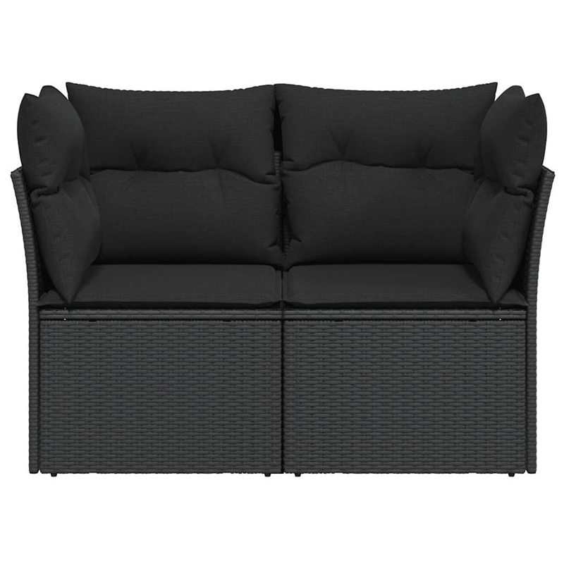 vidaXL 2-Seater PE Rattan And Powder-Coated Steel Garden Sofa in Black