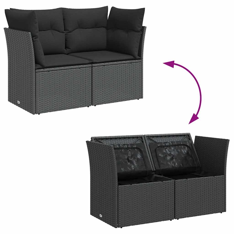 vidaXL 2-Seater PE Rattan And Powder-Coated Steel Garden Sofa in Black