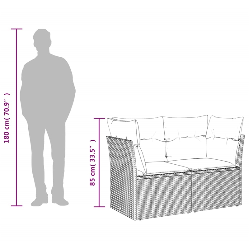 vidaXL 2-Seater PE Rattan And Powder-Coated Steel Garden Sofa in Black