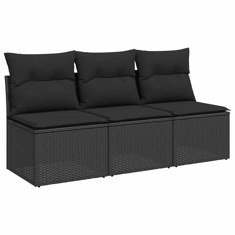 vidaXL 3-Seater Poly Rattan Garden Sofa With Adjustable Armrests in Black