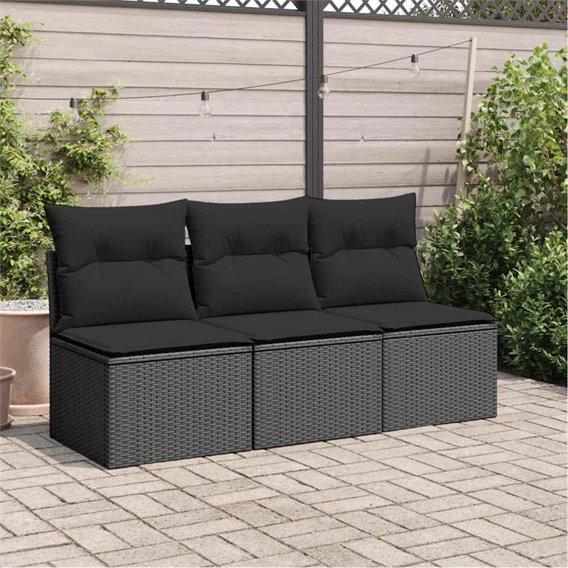 vidaXL 3-Seater Poly Rattan Garden Sofa With Adjustable Armrests in Black