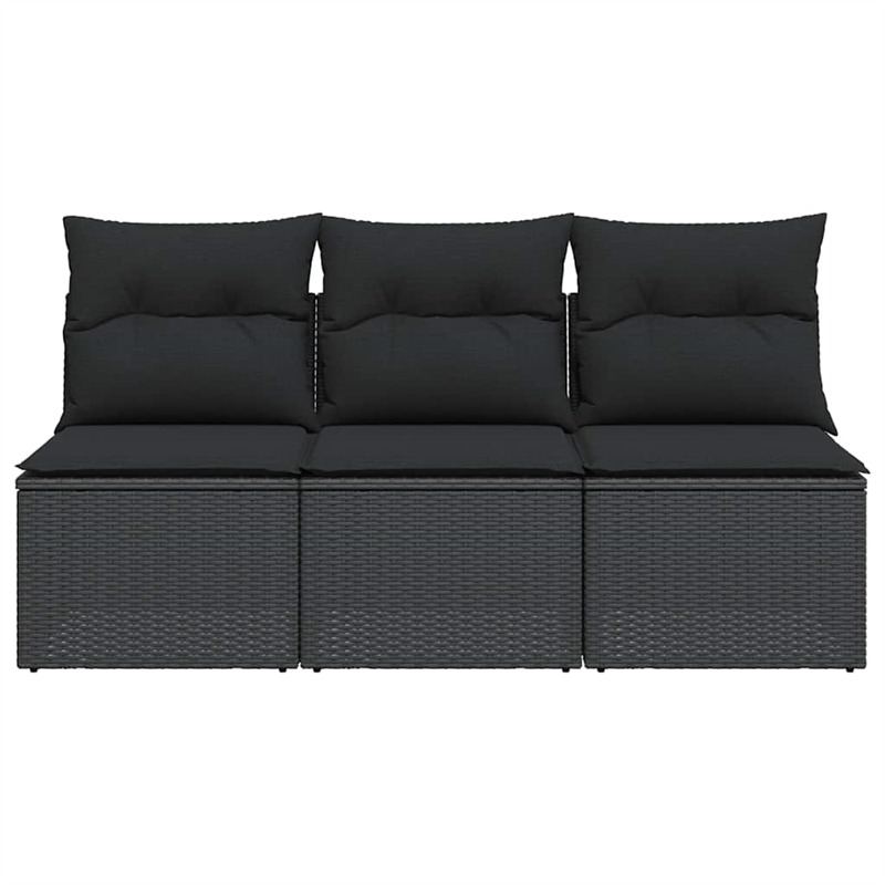 vidaXL 3-Seater Poly Rattan Garden Sofa With Adjustable Armrests in Black
