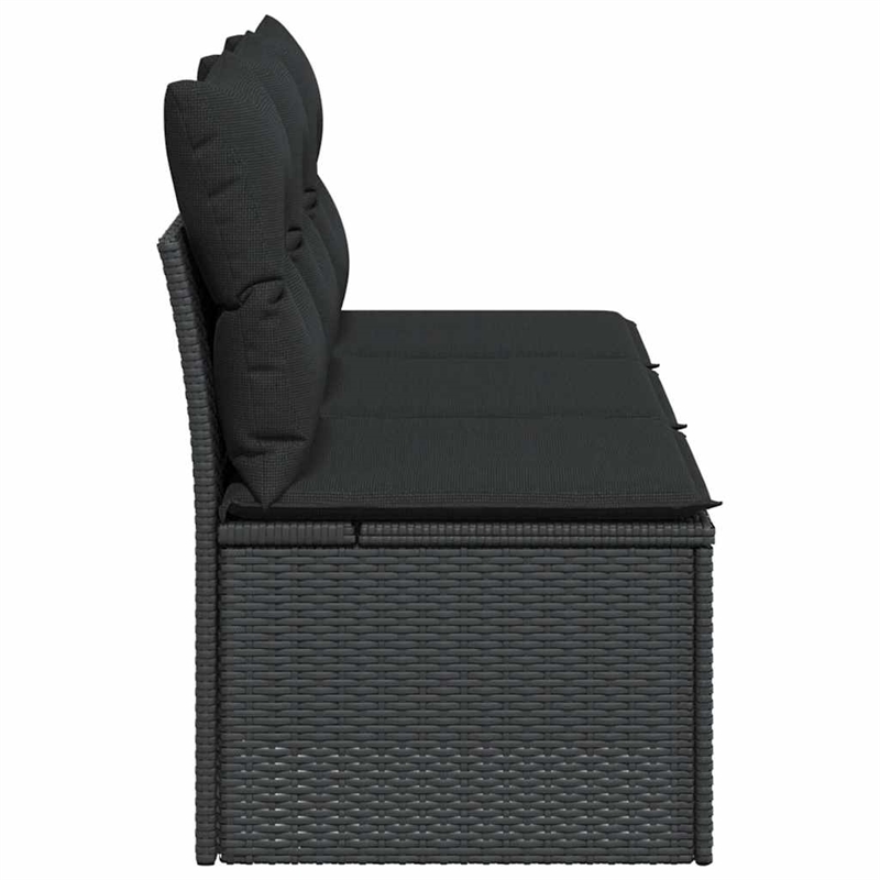 vidaXL 3-Seater Poly Rattan Garden Sofa With Adjustable Armrests in Black
