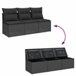 vidaXL 3-Seater Poly Rattan Garden Sofa With Adjustable Armrests in Black